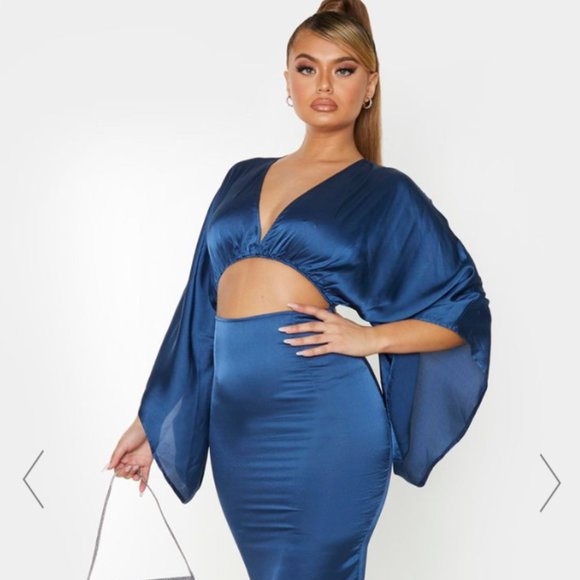 navy satin midi dress